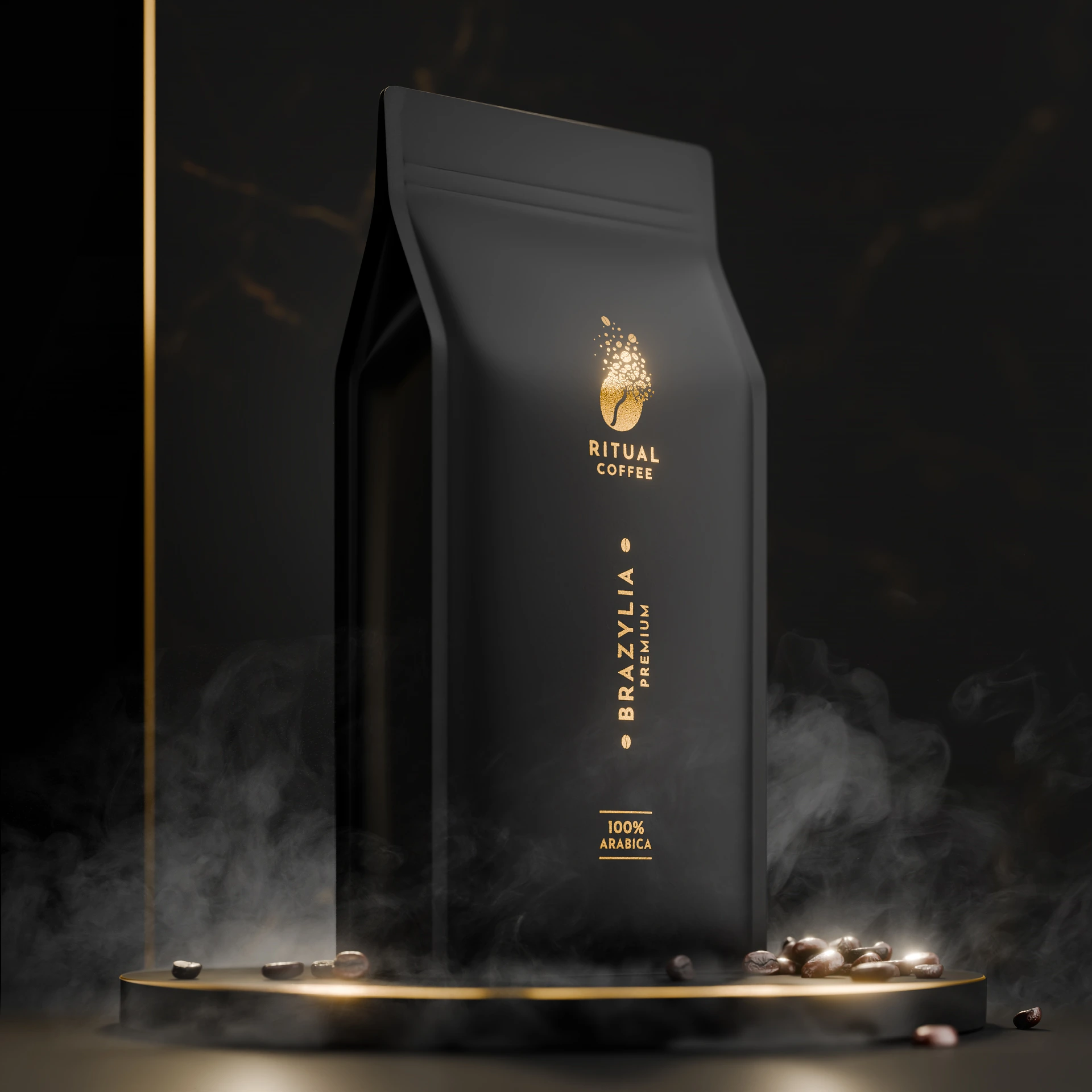 Ritual Coffee Brazylia 1kg — fotorealistyczna wizualizacja 3D opakowania kawy Ritual Coffee